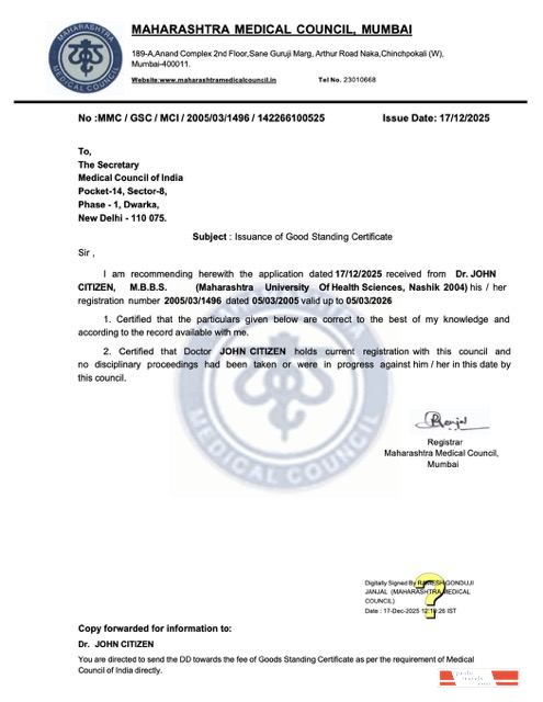 India issuance of good standing certificate Word and PDF template